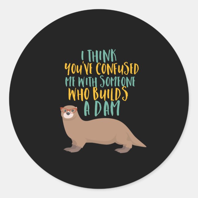 Funny Otter Cartoon Confused with Dam Beaver Classic Round Sticker (Front)