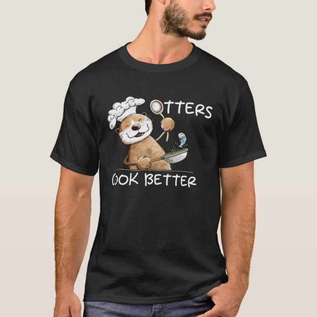 Funny Otter Chef with Frying Pan for Cooking Enthu T-Shirt (Front)