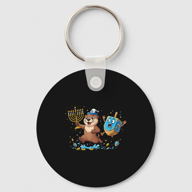 Funny Otter Dreidel Menorah Hanukkah Kids Womens M Key Ring (Front)