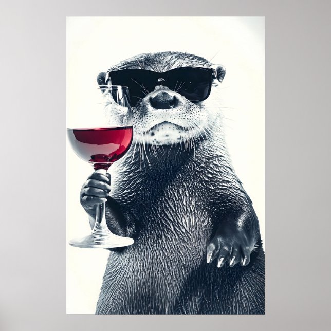 Funny Otter Drinking Wine Art Print Home Bar (Front)