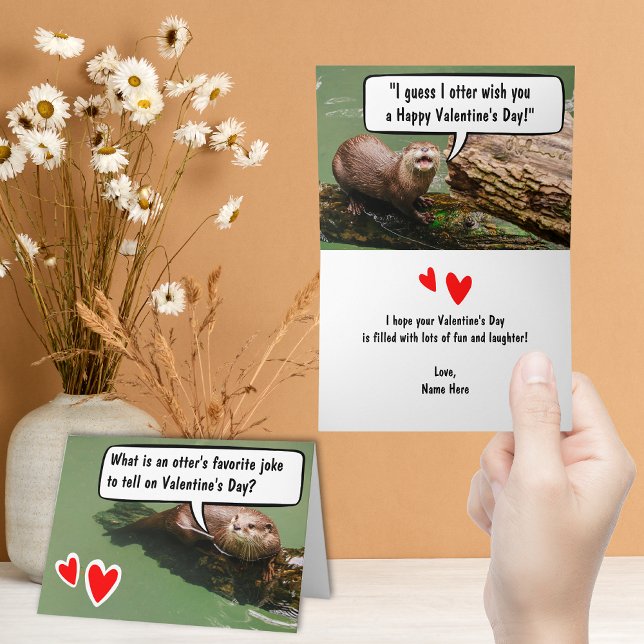 Funny Otter Kid's Valentine's Day Animal Card (Laughing Otter Joke Valentine's Card for Anyone. Inside message is customizable.)