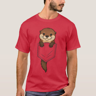 Funny Otter Peeking in Pocket Animal Lover Men Wom T-Shirt