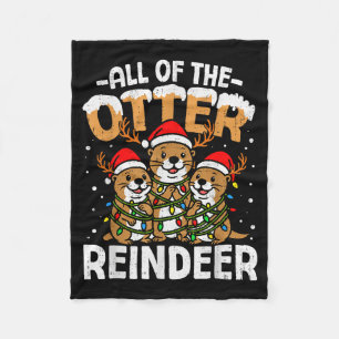 Funny Otter Reindeer Santa Christmas Animal Pun Xm Fleece Blanket