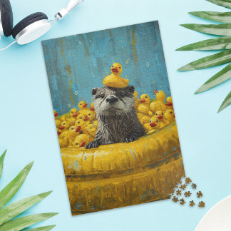 Funny Otter Rubber Duck Pool Jigsaw Puzzle