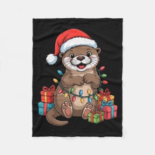 Funny Otter Santa Hat Animals Lovers Ugly Christma Fleece Blanket