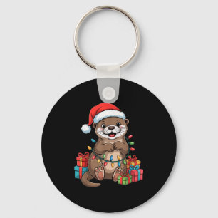 Funny Otter Santa Hat Animals Lovers Ugly Christma Key Ring