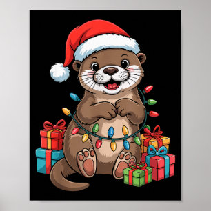 Funny Otter Santa Hat Animals Lovers Ugly Christma Poster