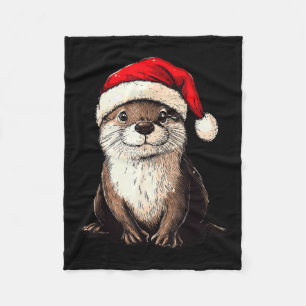 Funny Otter Santa Hat Xmas Otter Lovers Christmas  Fleece Blanket
