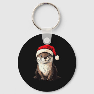 Funny Otter Santa Hat Xmas Otter Lovers Christmas Key Ring