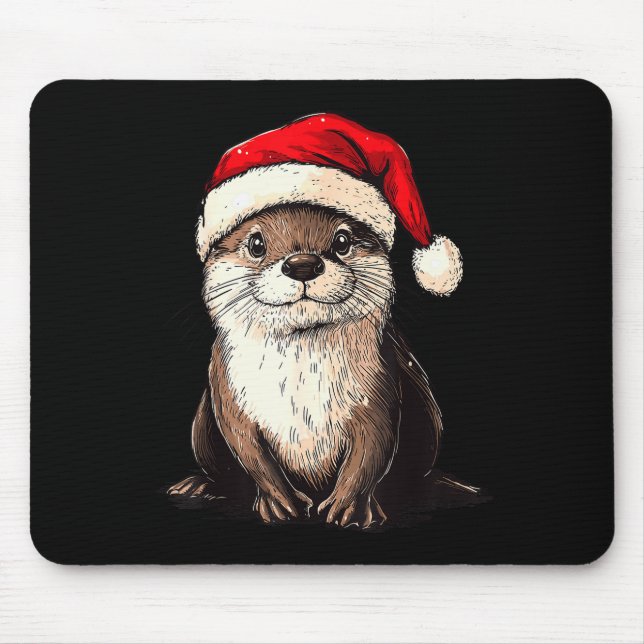 Funny Otter Santa Hat Xmas Otter Lovers Christmas  Mouse Pad (Front)
