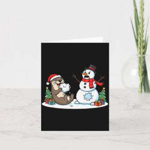 Funny Otter Snowman Christmas Tree Xmas Womens Men Card