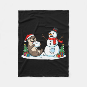 Funny Otter Snowman Christmas Tree Xmas Womens Men Fleece Blanket
