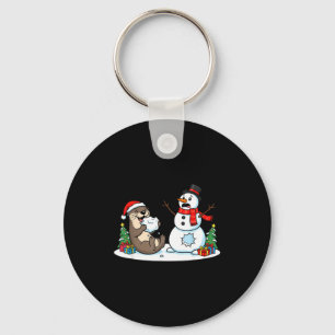 Funny Otter Snowman Christmas Tree Xmas Womens Men Key Ring