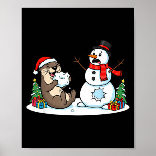 Funny Otter Snowman Christmas Tree Xmas Womens Men Poster