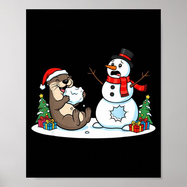 Funny Otter Snowman Christmas Tree Xmas Womens Men Poster (Front)