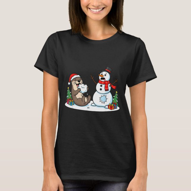 Funny Otter Snowman Christmas Tree Xmas Womens Men T-Shirt (Front)