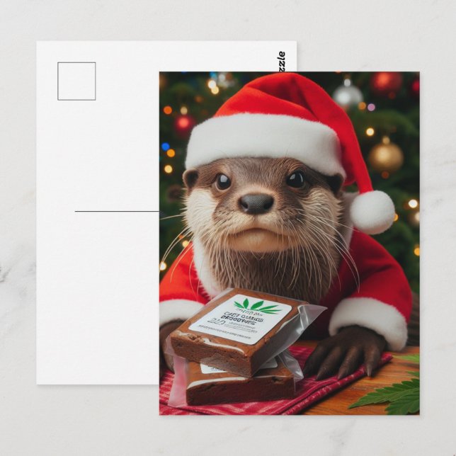 Funny Otter With Brownies for Christmas Postcard (Front/Back)