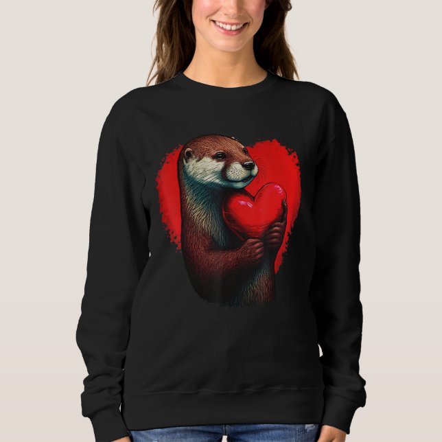 funny otters hold a red heart for men women kid co sweatshirt (Front)