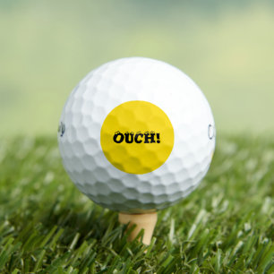 Funny "ouch!" Yellow Typography Text Design Golf Balls