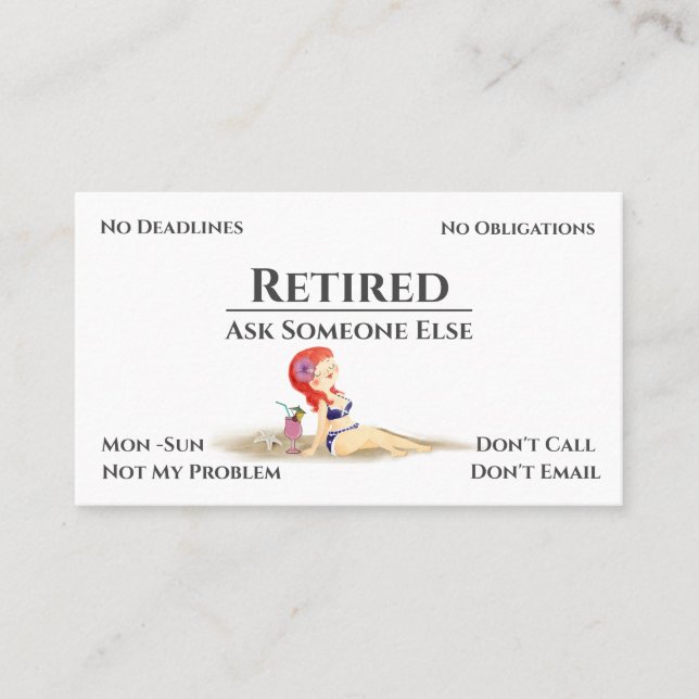 Funny Out Of Business Cartoon Woman Retirement Card (Front)