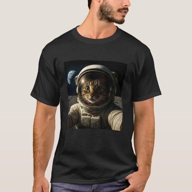 Funny Outer Space Cat Astronaut Meme Planet T-Shirt (Front)