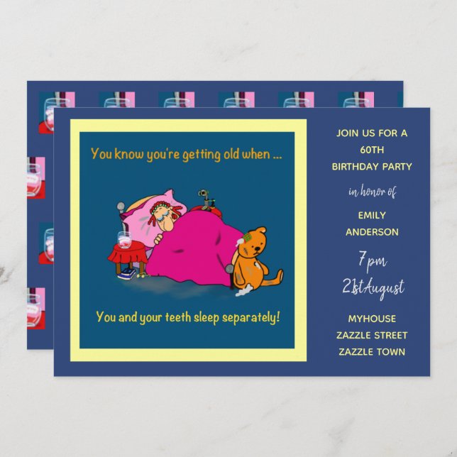 FUNNY Over the Hill Birthday Invites - 70th Woman (Front/Back)