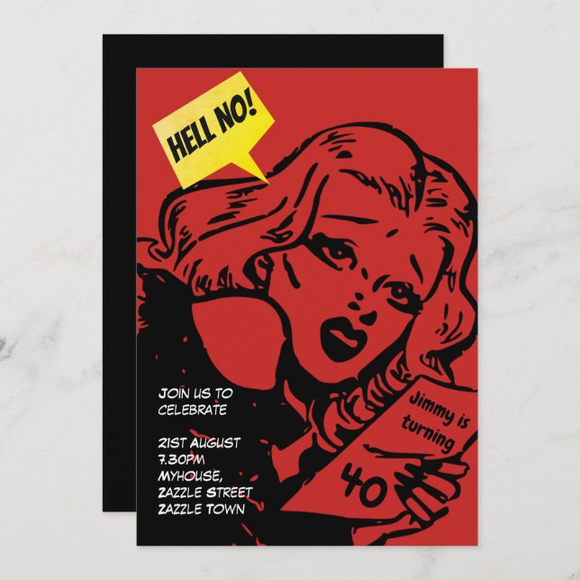 FUNNY Over the Hill Birthday Invites - Retro COMIC (Front/Back)