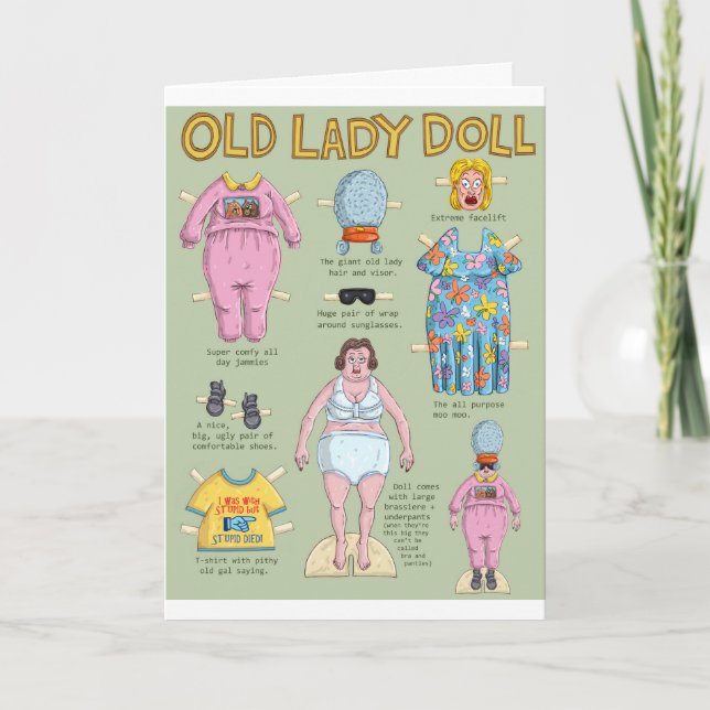 Funny Over the Hill Birthday - Old Lady Paper Doll Card (Front)