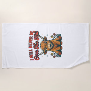 Funny Over The Hill Highland Cow Birthday Design_1 Beach Towel