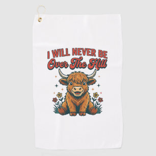 Funny Over The Hill Highland Cow Birthday Design_1 Golf Towel