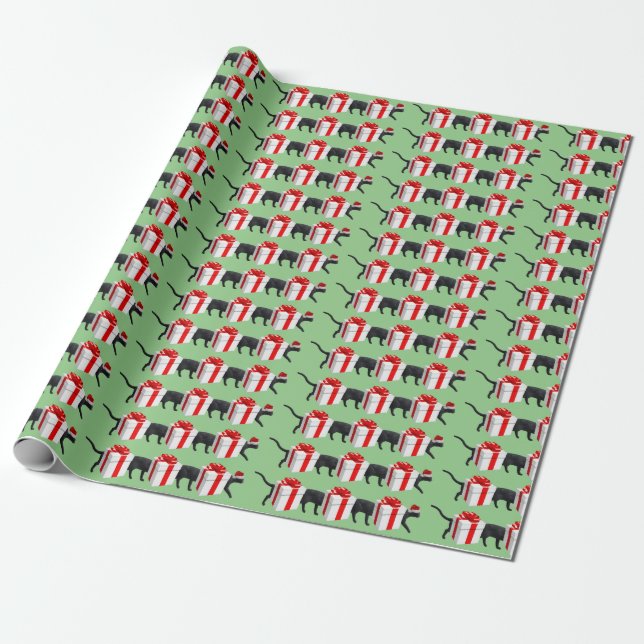 Funny Oversized Long Black Cat Wrapping Paper (Unrolled)