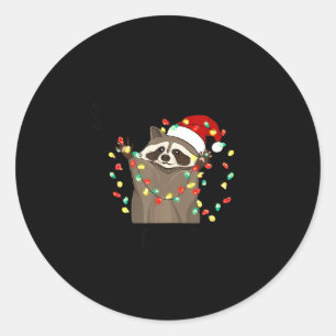 Funny Overstimulated But Festive Raccoon Christmas Classic Round Sticker