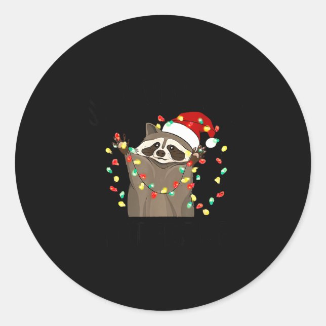 Funny Overstimulated But Festive Raccoon Christmas Classic Round Sticker (Front)