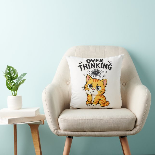 Funny Overthinking Orange Tabby Cat Cushion (Chair)
