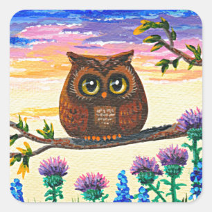 Funny Owl Cartoon Creationarts Square Sticker