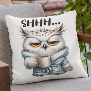 Funny Owl Coffee Lover Antisocial Hate Mornings  Cushion