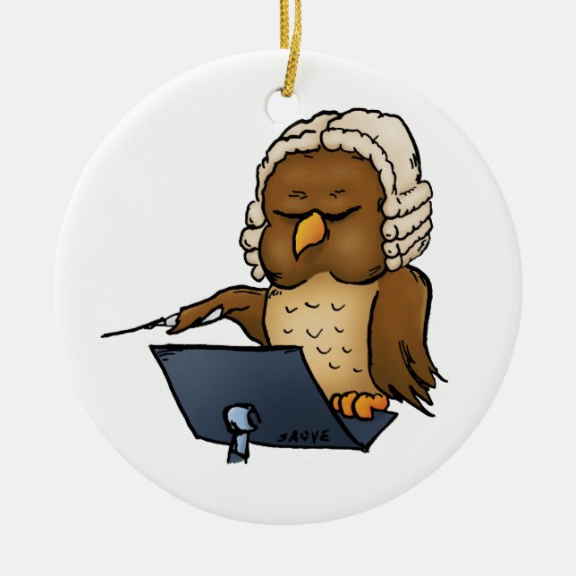 Funny Owl Conductor Cartoon Ceramic Tree Decoration (Front)