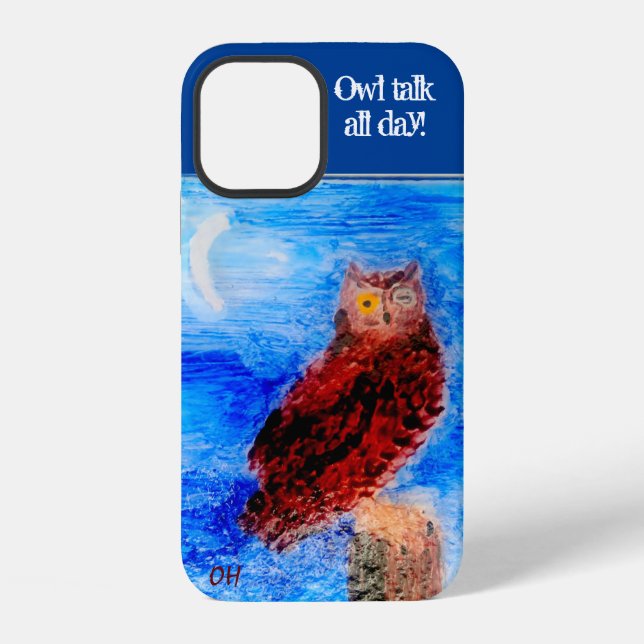 Funny Owl Custom Text Initialed iPhone Case (Back)