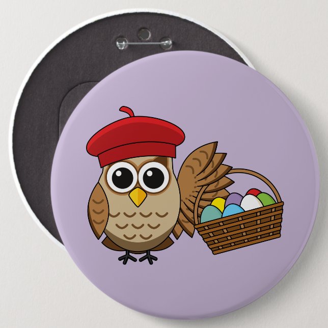 Funny Owl Easter Egg Hunt 6 Cm Round Badge (Front & Back)