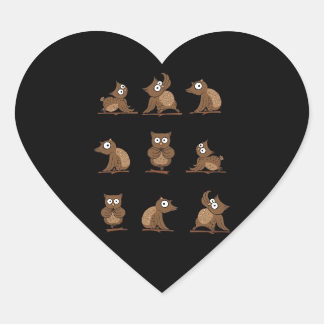 Funny Owl Emotion Pattern Heart Sticker (Front)