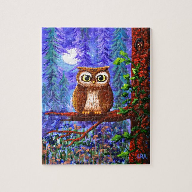 Funny Owl Forest Moon Whimsical Creationarts Jigsaw Puzzle (Vertical)