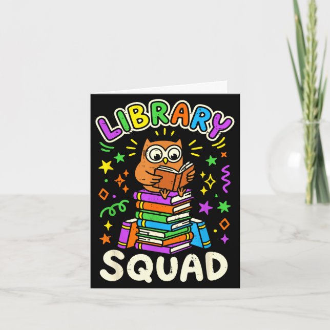 Funny owl library squad reading book lover kids card (Front)