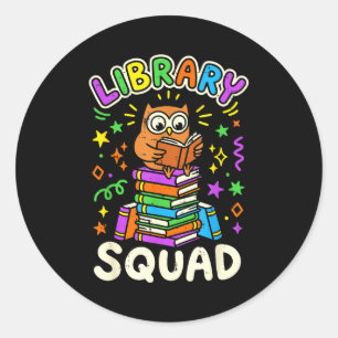 Funny owl library squad reading book lover kids classic round sticker