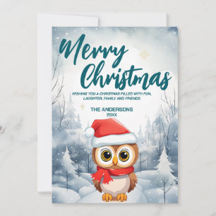 Funny OWL Merry Xmas tree snow Holiday party Card