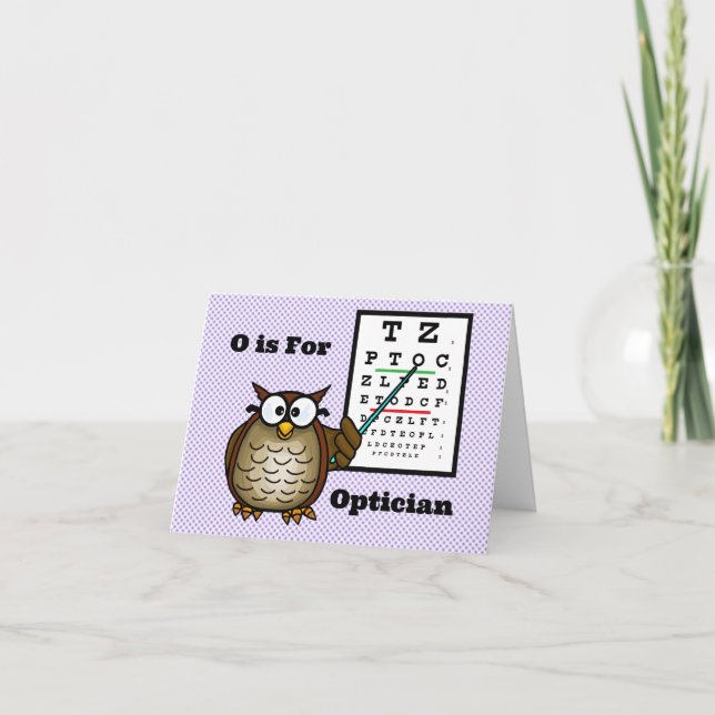 Funny Owl Optician Greeting Card (Front)