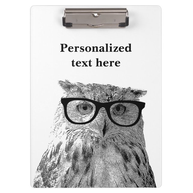 Funny owl photo clipboard for veterinarian. (Front)