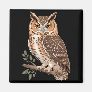 Funny owl realistic bird illustration perchedFunny Magnet