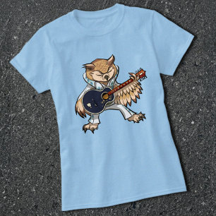 Funny Owl Rock And Roll Singer & Guitarist Cartoon T-Shirt