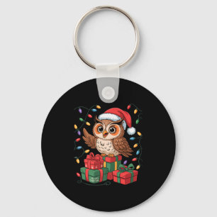 Funny Owl Santa Hat Animals Lovers Ugly Christmas Key Ring