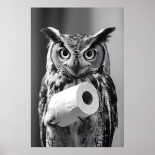 Funny Owl Toilet Paper Bathroom Print, Whimsical Poster